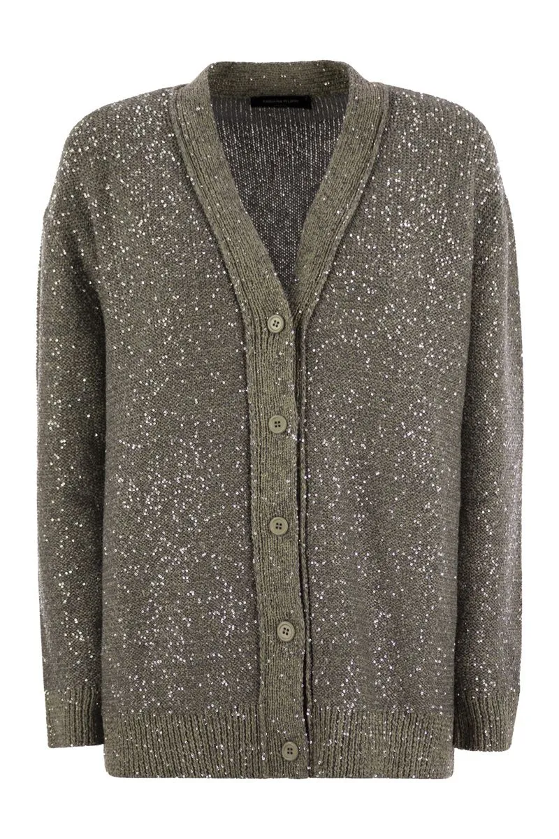COTTON KNIT CARDIGAN WITH SEQUINS sold by Lord & Taylor