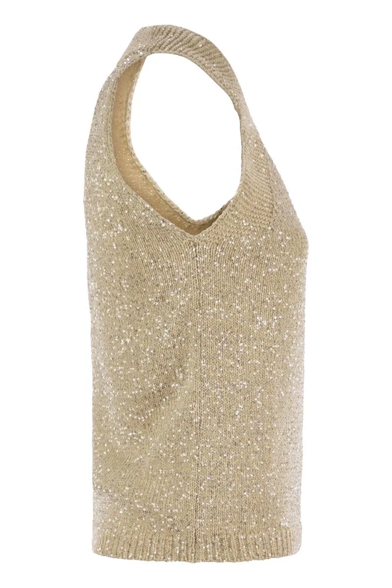 COTTON KNIT TANK TOP WITH SEQUINS sold by Lord & Taylor product image thumbnail 3