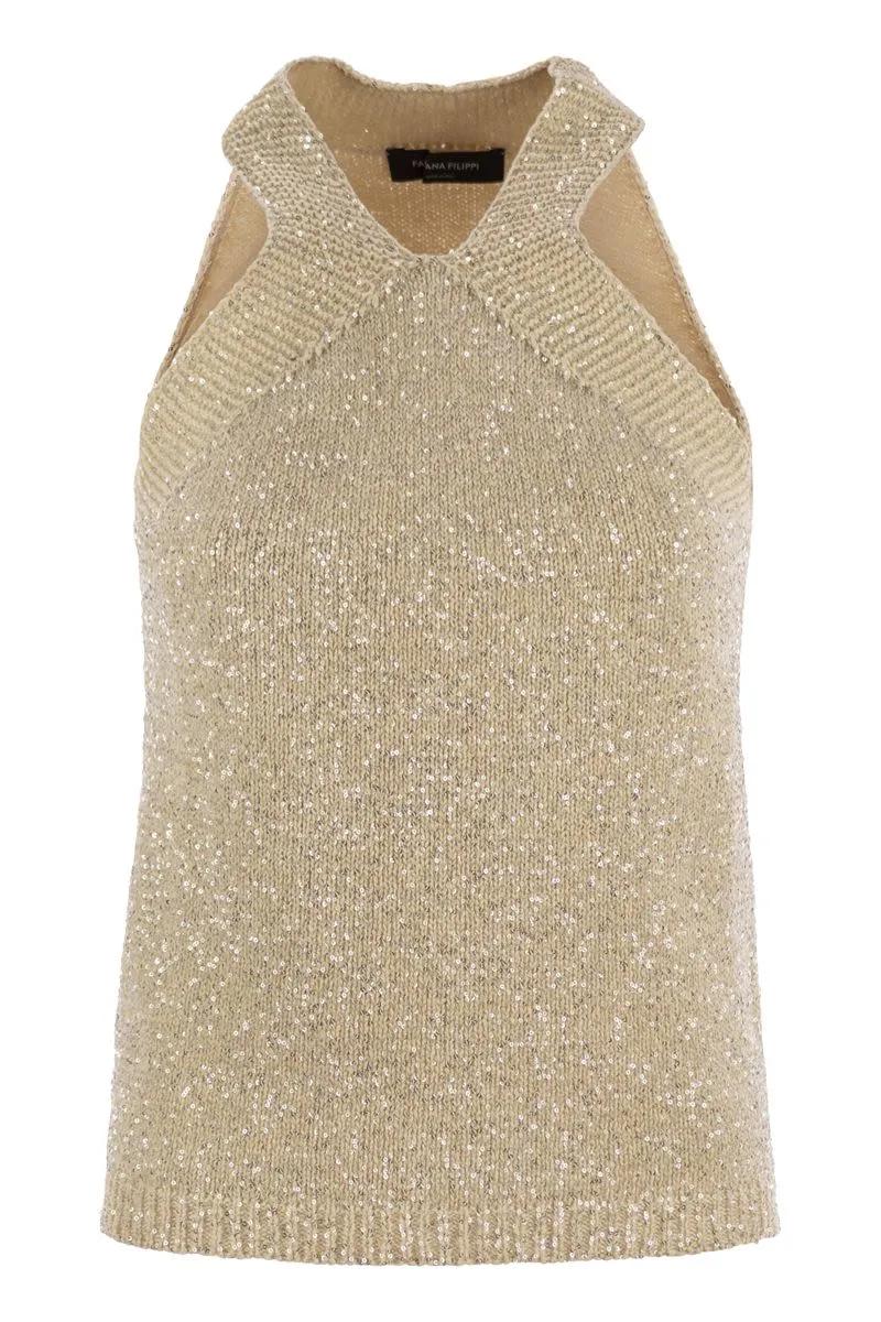 COTTON KNIT TANK TOP WITH SEQUINS sold by Lord & Taylor