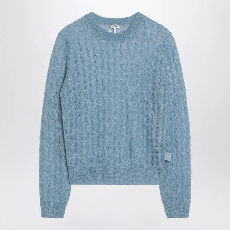 SKY BLUE PERFORATED SWEATER IN MOHAIR BLEND sold by Lord & Taylor