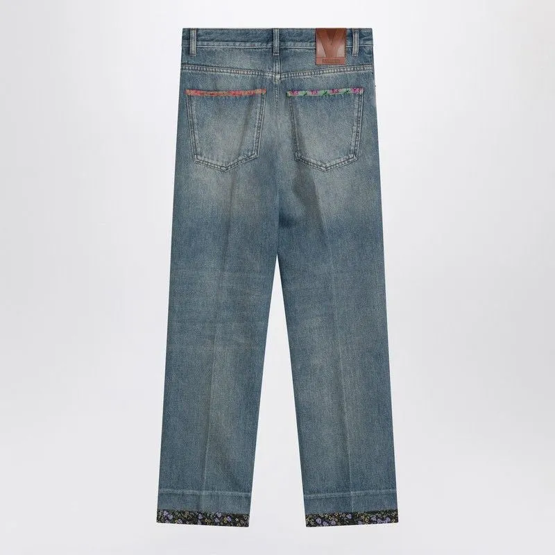 WASHED BLUE JEANS WITH FLORAL FABRIC TRIMS sold by Lord & Taylor product image thumbnail 2
