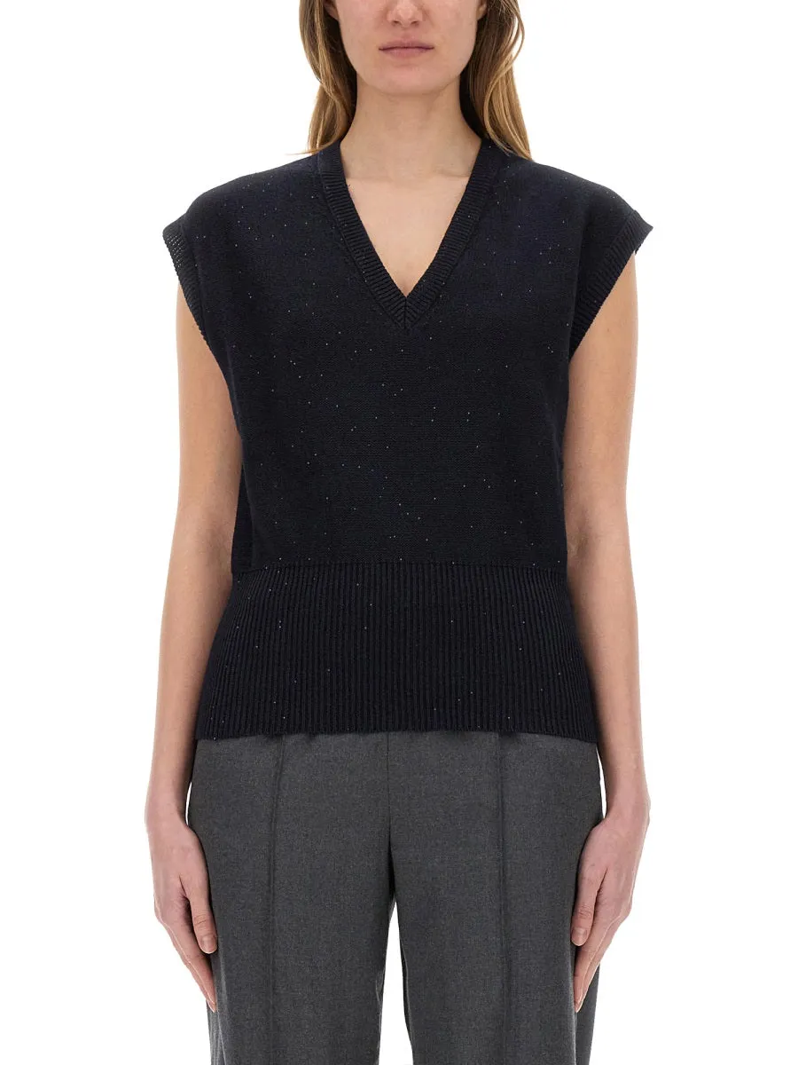 COTTON AND LINEN VEST WITH SEQUINS sold by Lord & Taylor