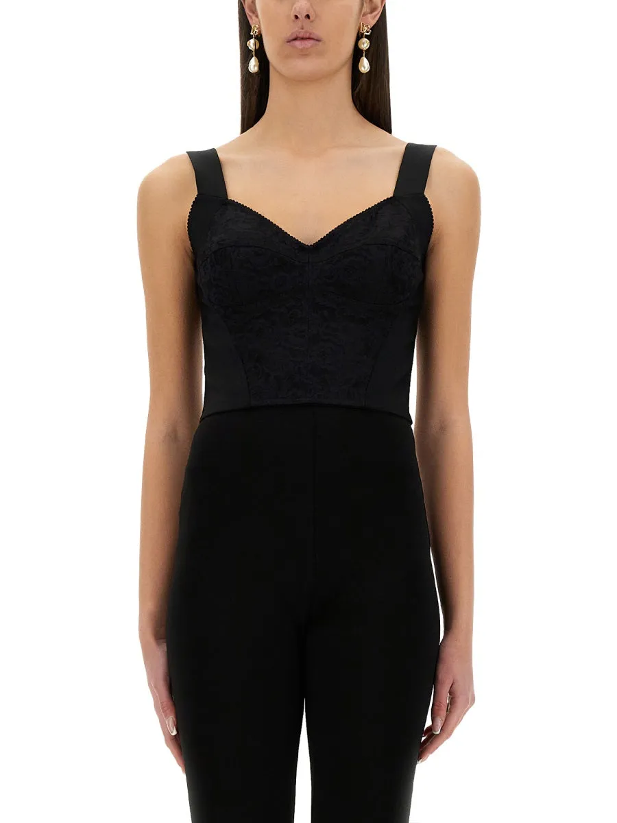 JACQUARD AND LACE SHEATH CORSETRY BUSTIER sold by Lord & Taylor