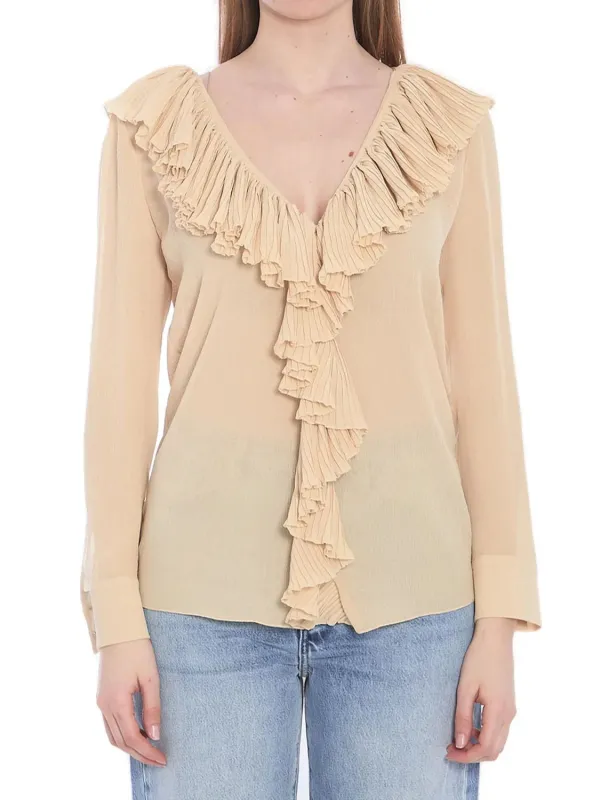 BEIGE RUFFLED BLOUSE IN SILK sold by Lord & Taylor