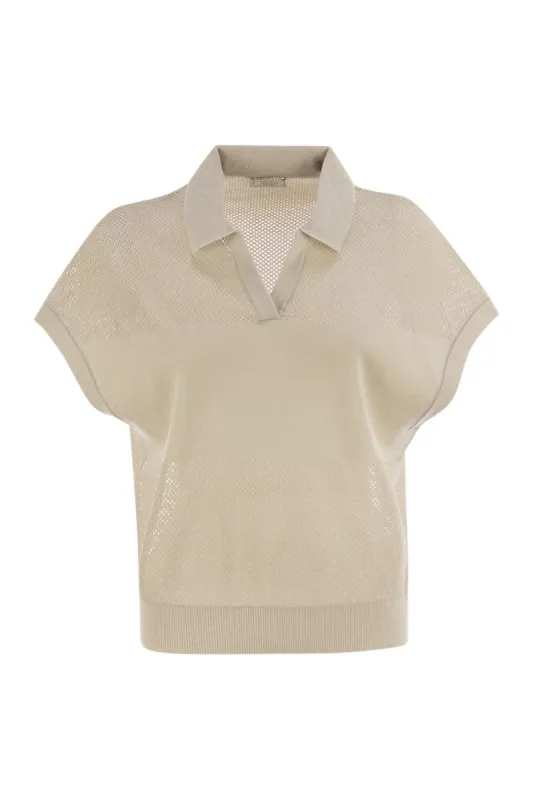 TRICOT POLO SHIRT IN PURE COTTON CREPE YARN sold by Lord & Taylor