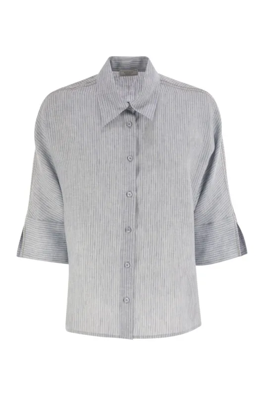 PURE LINEN STRIPED CANVAS SHIRT sold by Lord & Taylor