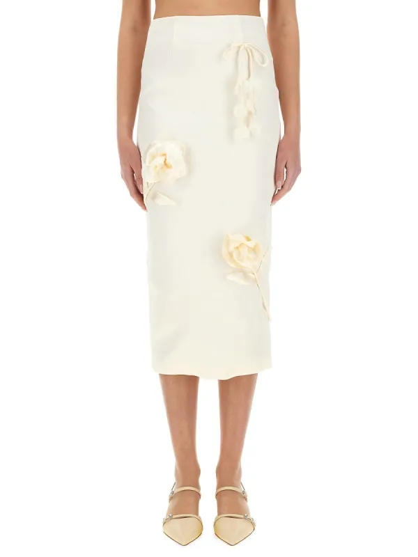 SATIN MIDI SKIRT WITH 3D FLOWERS sold by Lord & Taylor