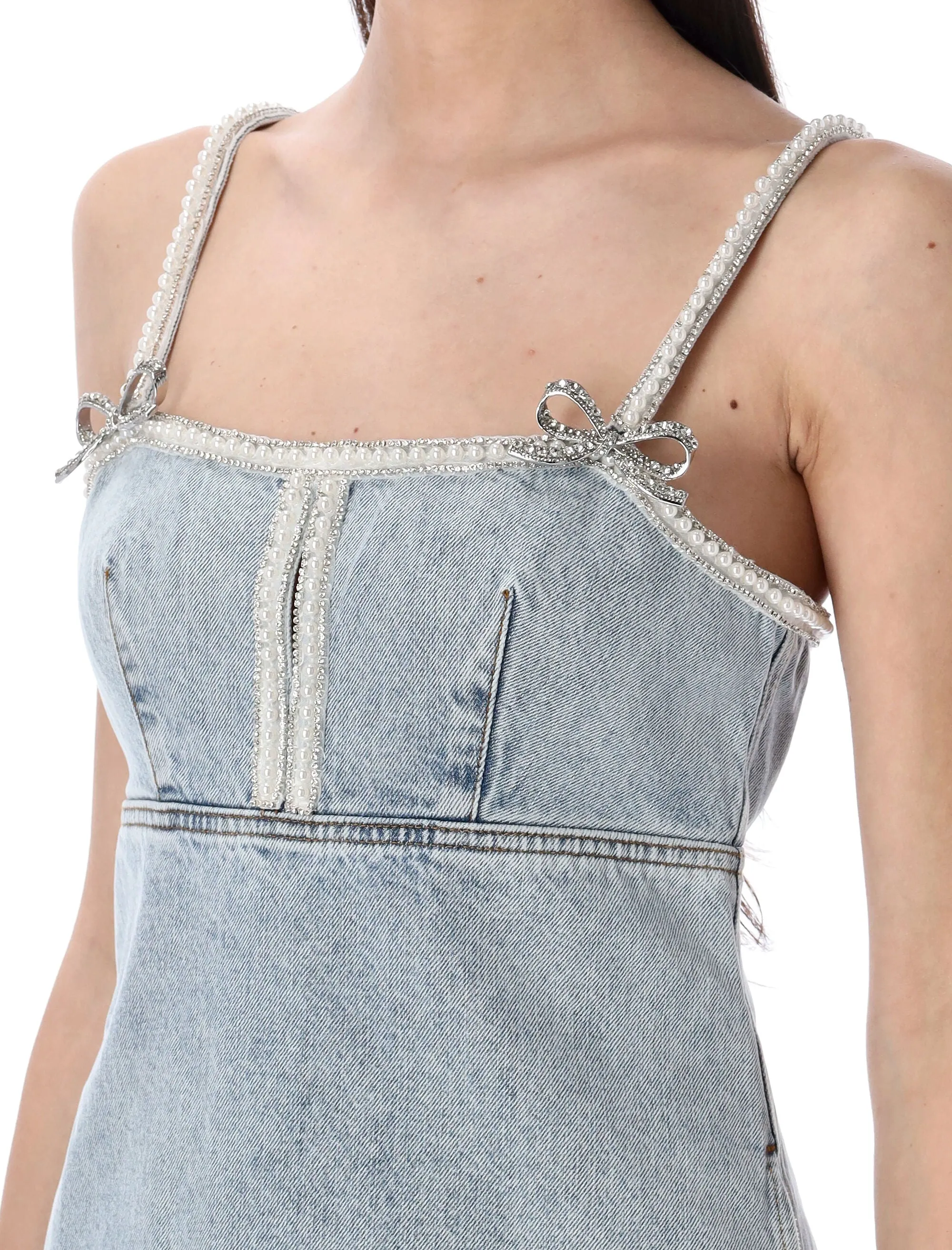 DENIM PEARL STRING MINI DRESS sold by Lord & Taylor product image thumbnail 3