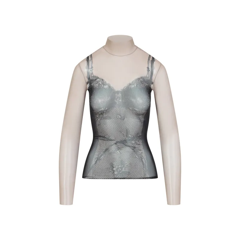 BLACK AND LIGHT BEIGE TROMPE LOEIL LINGERIE TOP sold by Lord & Taylor