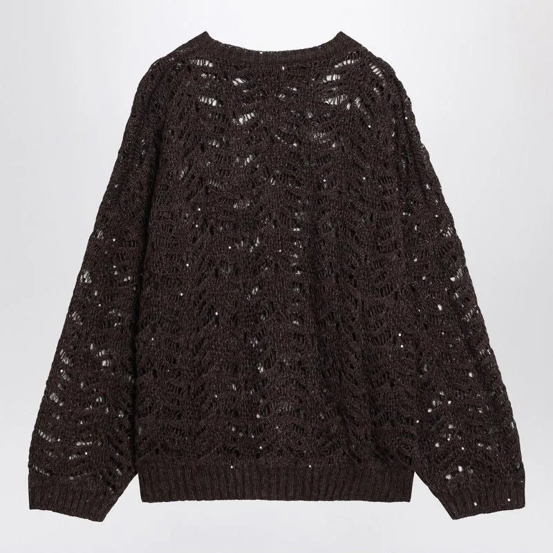 BROWN PERFORATED SWEATER WITH MICRO SEQUINS sold by Lord & Taylor product image thumbnail 2