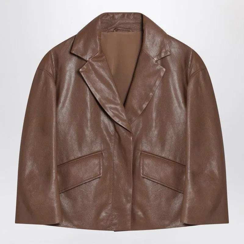 BROWN CROPPED LEATHER JACKET sold by Lord & Taylor