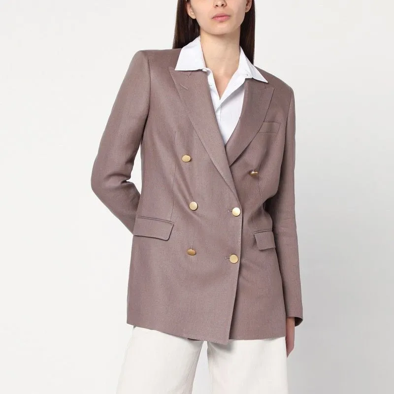 BROWN DOUBLE-BREASTED LINEN JACKET sold by Lord & Taylor