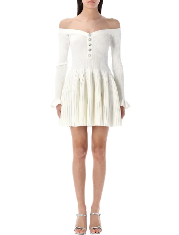 WHITE RIBBED KNIT OFF SHOULDER MINI DRES sold by Lord & Taylor