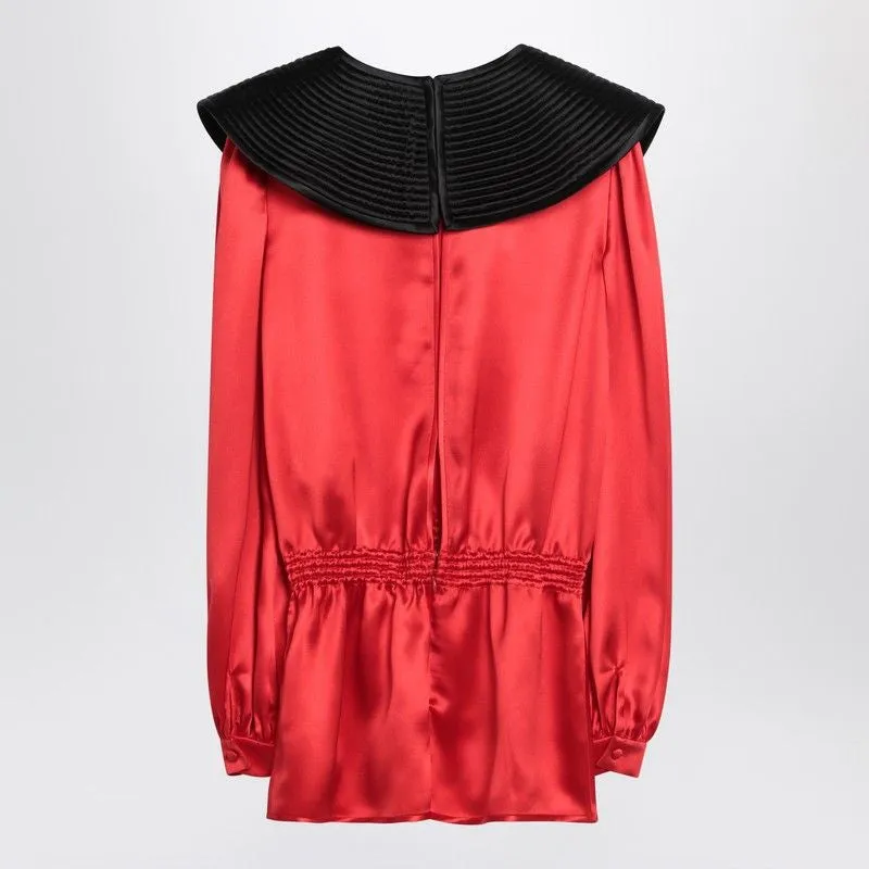 RED SILK BLOUSE WITH BLACK COLLAR sold by Lord & Taylor product image thumbnail 2