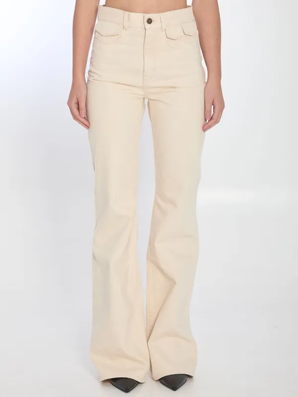 IVORY FLARED DENIM TROUSERS sold by Lord & Taylor