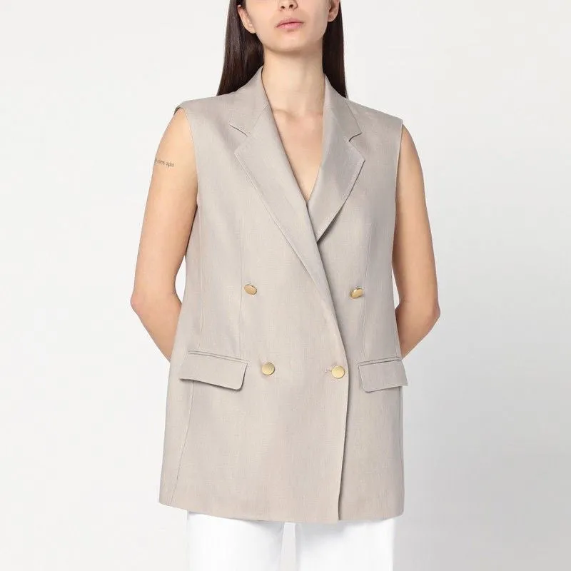 BEIGE DOUBLE-BREASTED LINEN VEST sold by Lord & Taylor