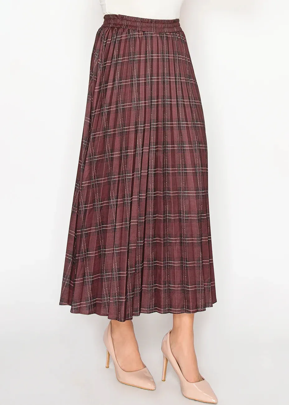 Burgundy Plaid Midi Skirt sold by Lord & Taylor