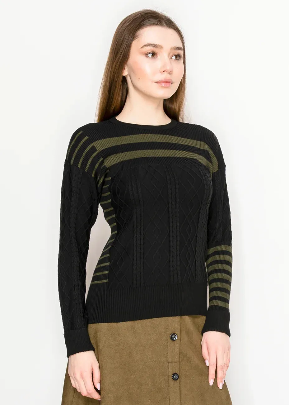 Textured Knit Sweater – Black and Olive sold by Lord & Taylor product image thumbnail 5