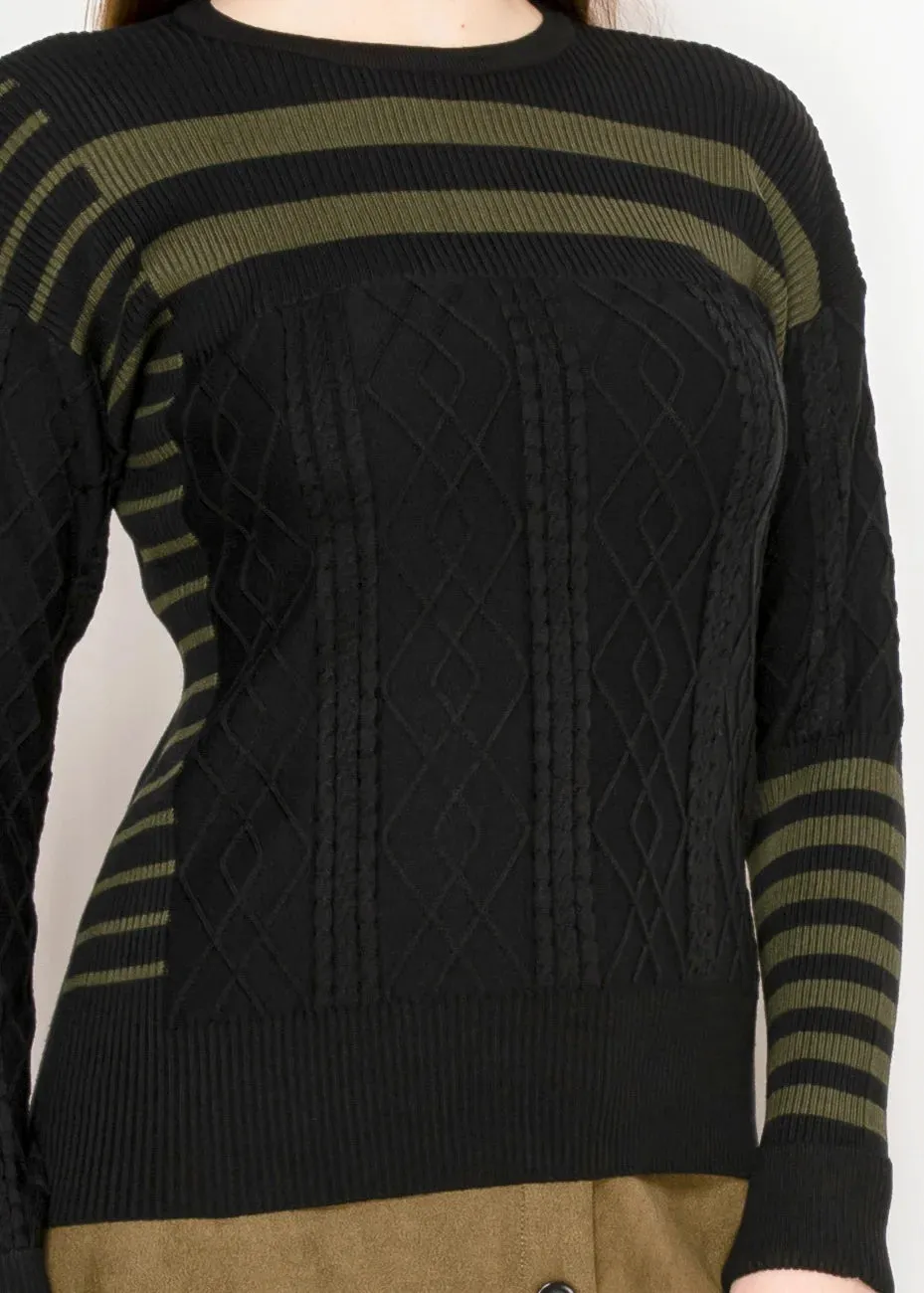 Textured Knit Sweater – Black and Olive sold by Lord & Taylor product image thumbnail 3