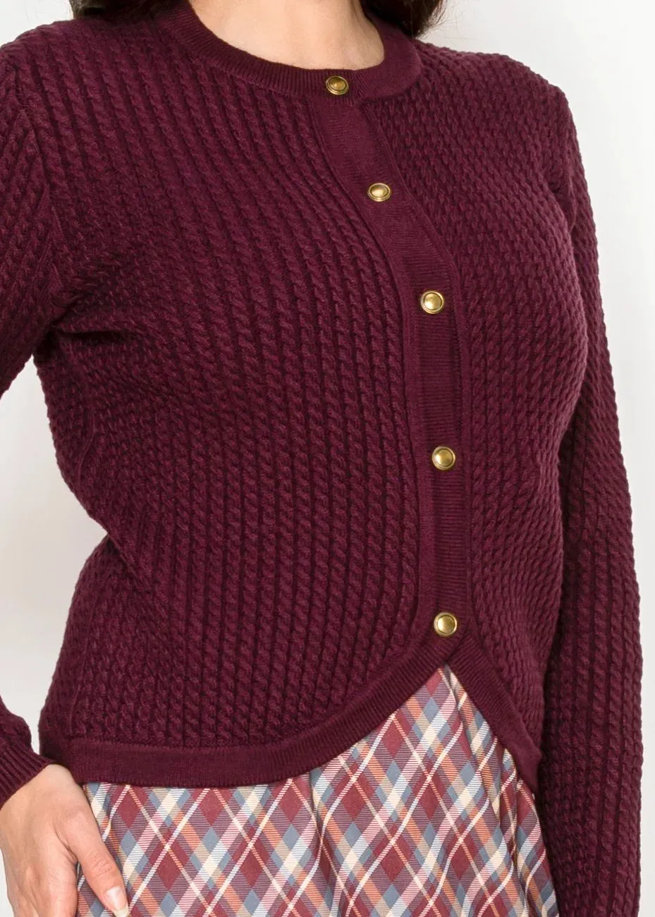 Cable Textured Knit Cardigan in Burgundy sold by Lord & Taylor product image thumbnail 4