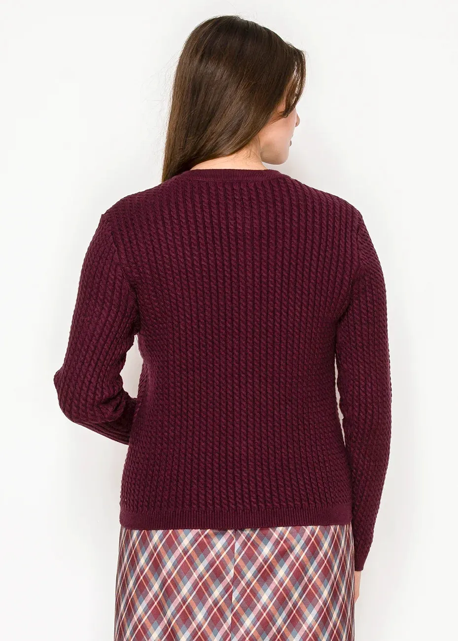 Cable Textured Knit Cardigan in Burgundy sold by Lord & Taylor product image thumbnail 3