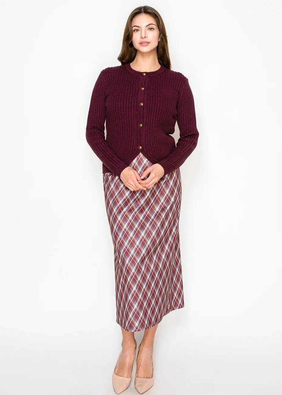 Cable Textured Knit Cardigan in Burgundy sold by Lord & Taylor product image thumbnail 2
