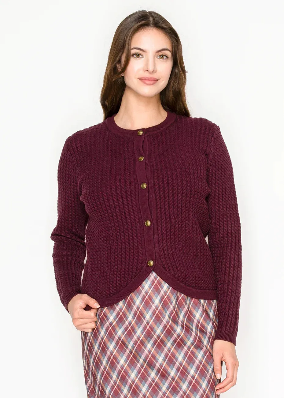 Cable Textured Knit Cardigan in Burgundy sold by Lord & Taylor product image thumbnail 5