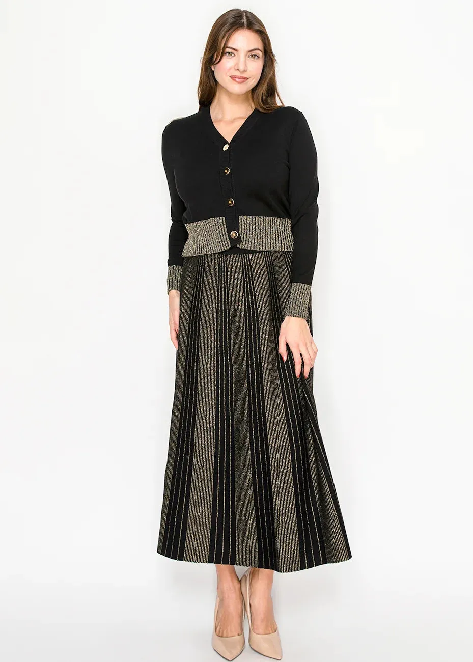 Black Knit Cardigan with Metallic Gold Trim sold by Lord & Taylor