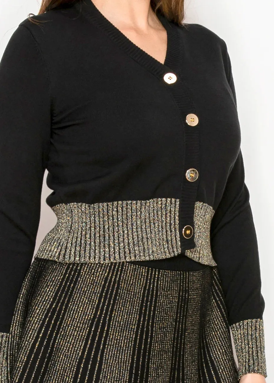 Black Knit Cardigan with Metallic Gold Trim sold by Lord & Taylor product image thumbnail 3
