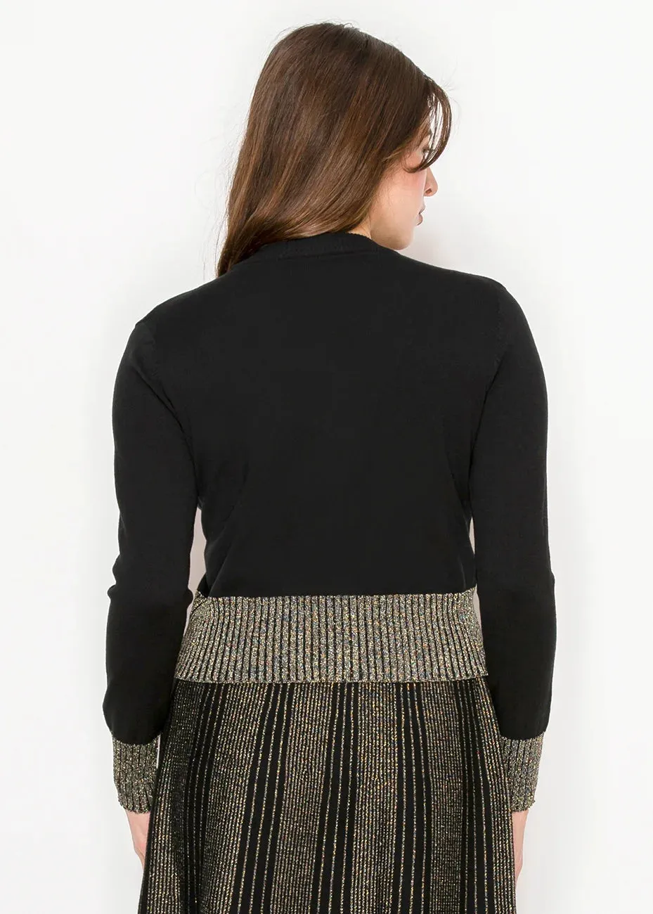 Black Knit Cardigan with Metallic Gold Trim sold by Lord & Taylor product image thumbnail 4