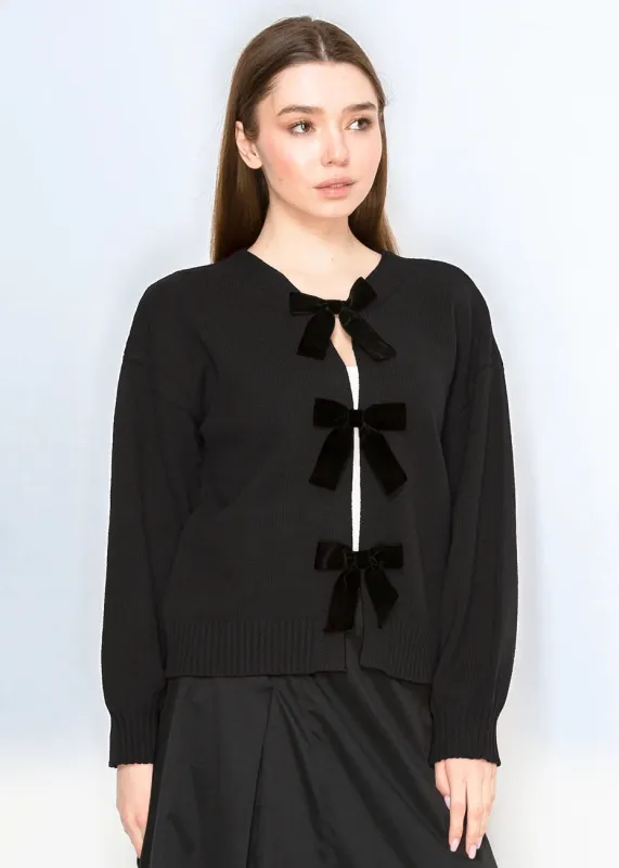 Cardigan with Velvet Bows – Black sold by Lord & Taylor