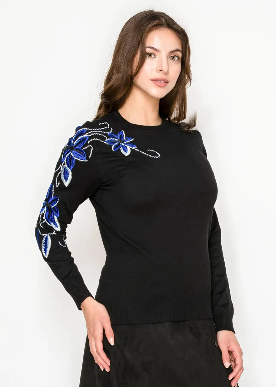 Black Sweater with Blue Flowers sold by Lord & Taylor product image thumbnail 4