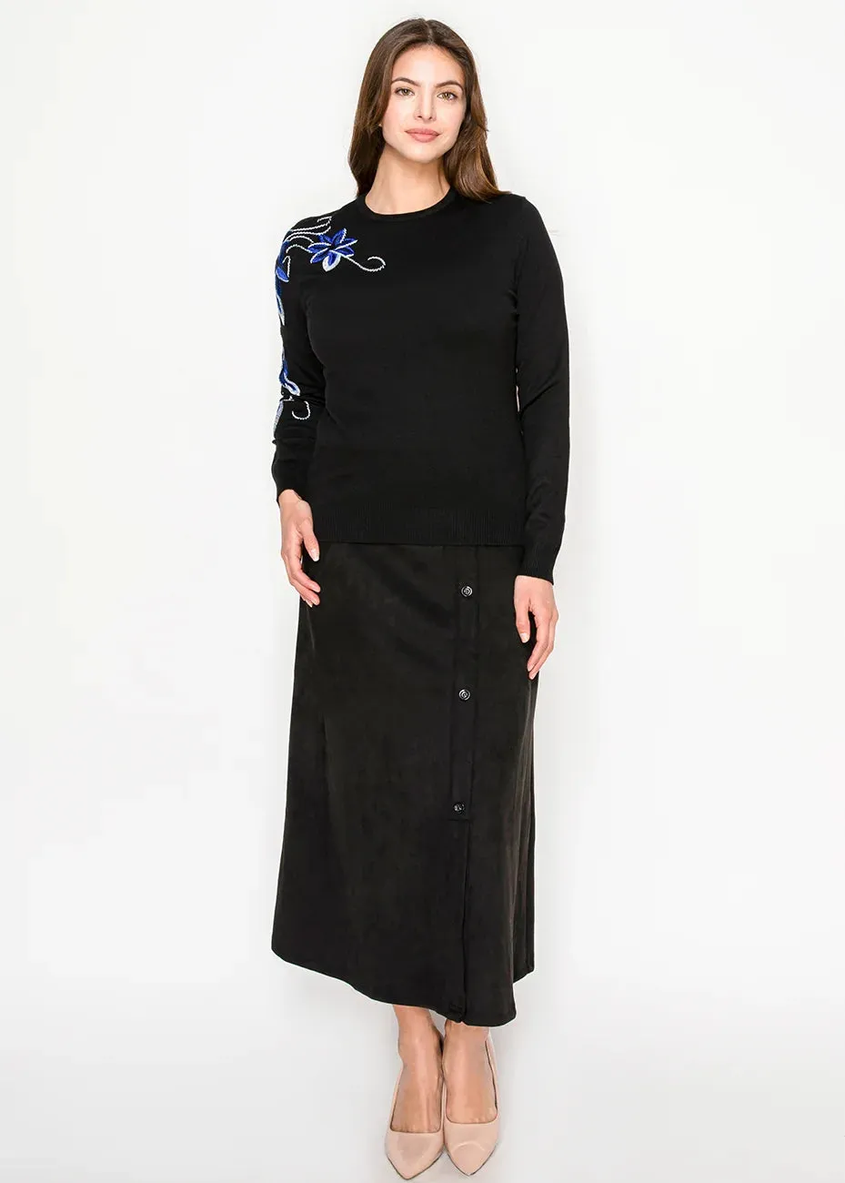 Black Sweater with Blue Flowers sold by Lord & Taylor product image thumbnail 2