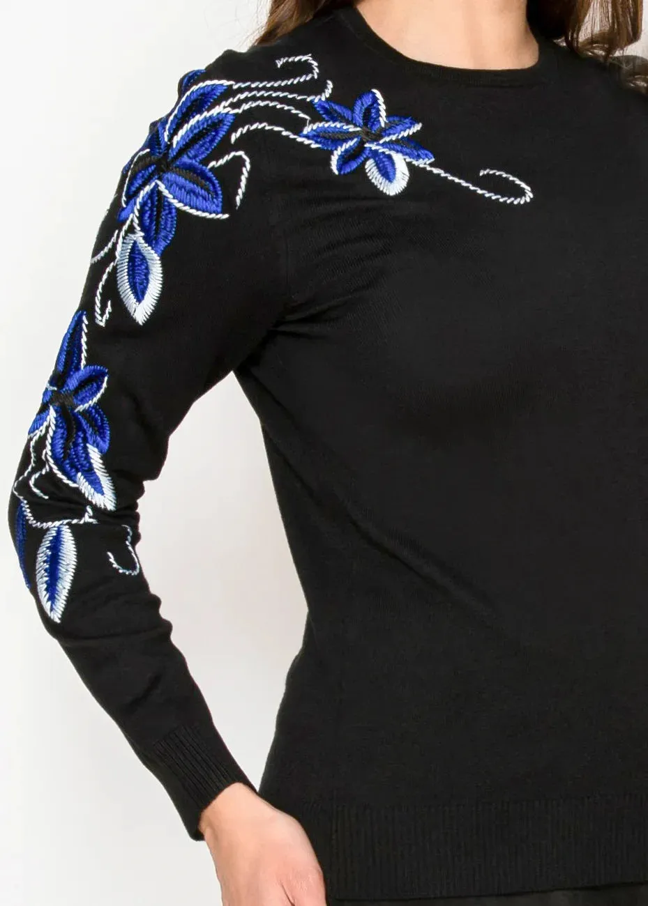 Black Sweater with Blue Flowers sold by Lord & Taylor product image thumbnail 5