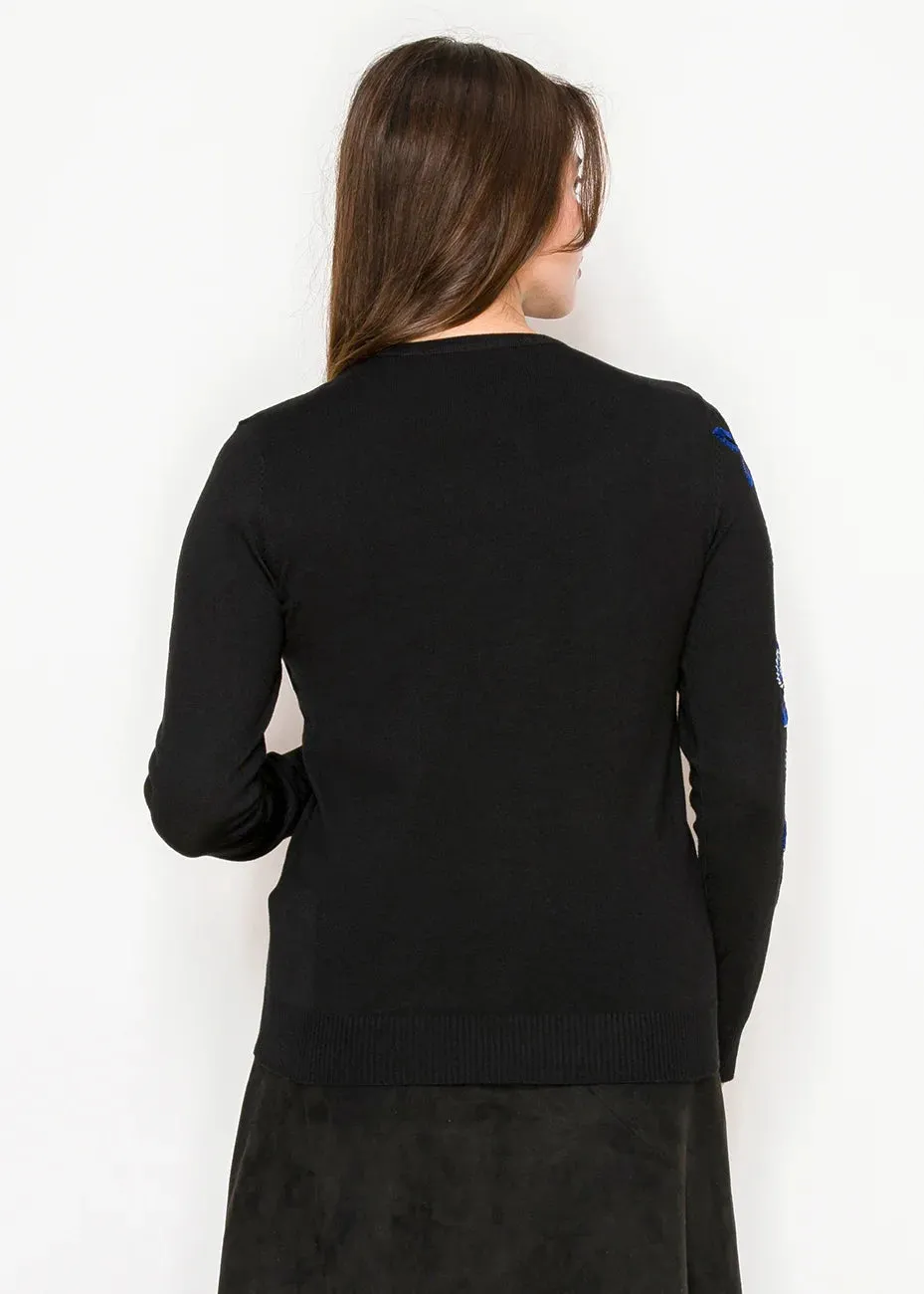Black Sweater with Blue Flowers sold by Lord & Taylor product image thumbnail 3
