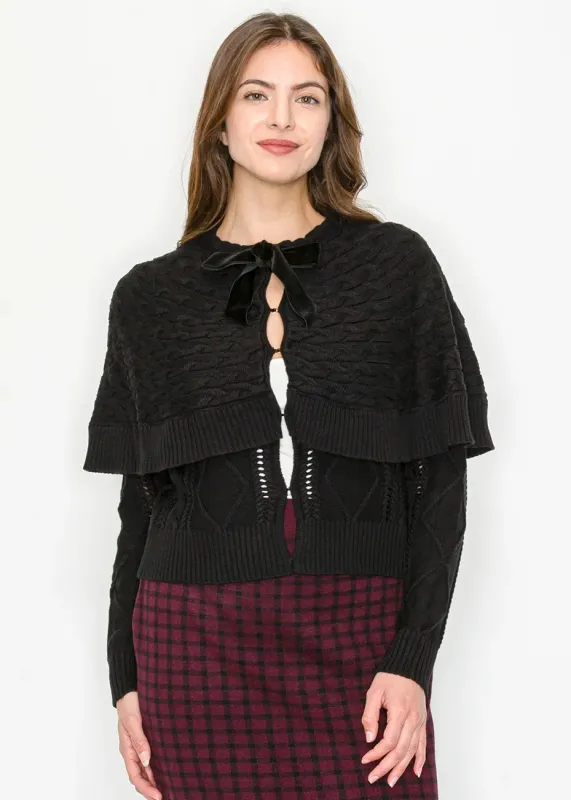 Black Knit Sweater with Layered Cape Detail sold by Lord & Taylor