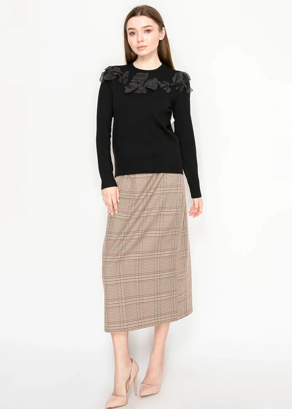 Black Crewneck Sweater with Petal Detail sold by Lord & Taylor product image thumbnail 5