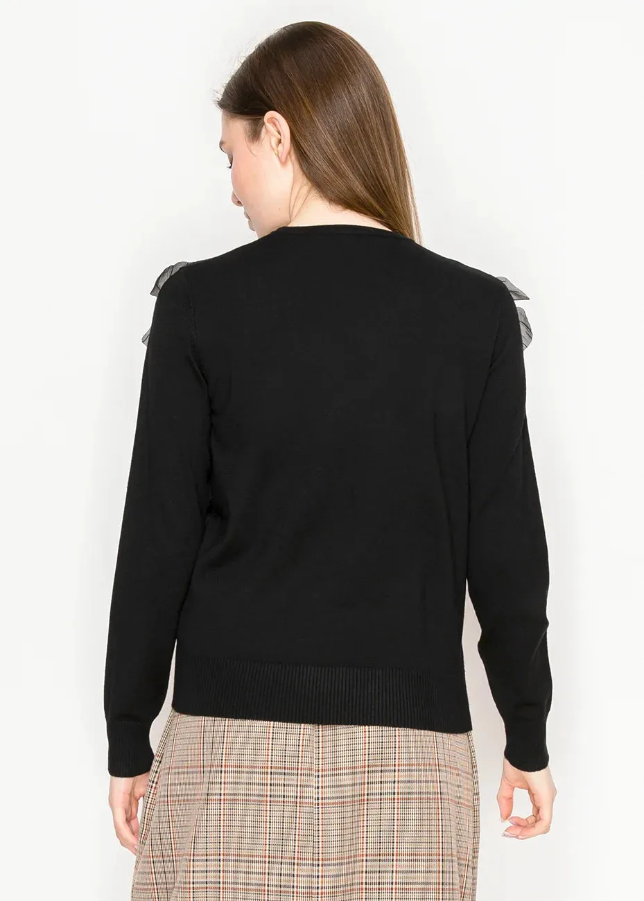 Black Crewneck Sweater with Petal Detail sold by Lord & Taylor product image thumbnail 3