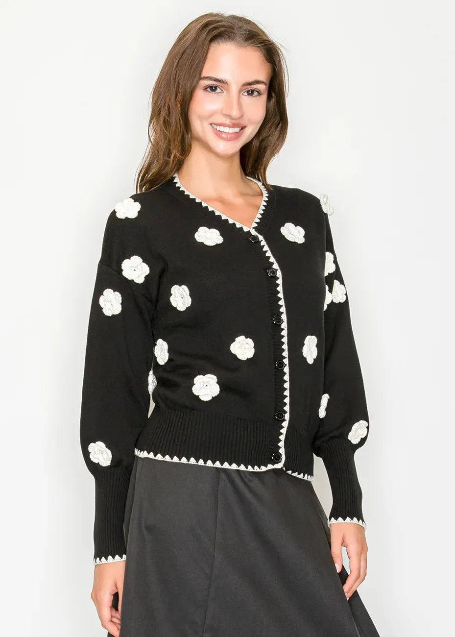 Black Cardigan with Floral Detail sold by Lord & Taylor product image thumbnail 2