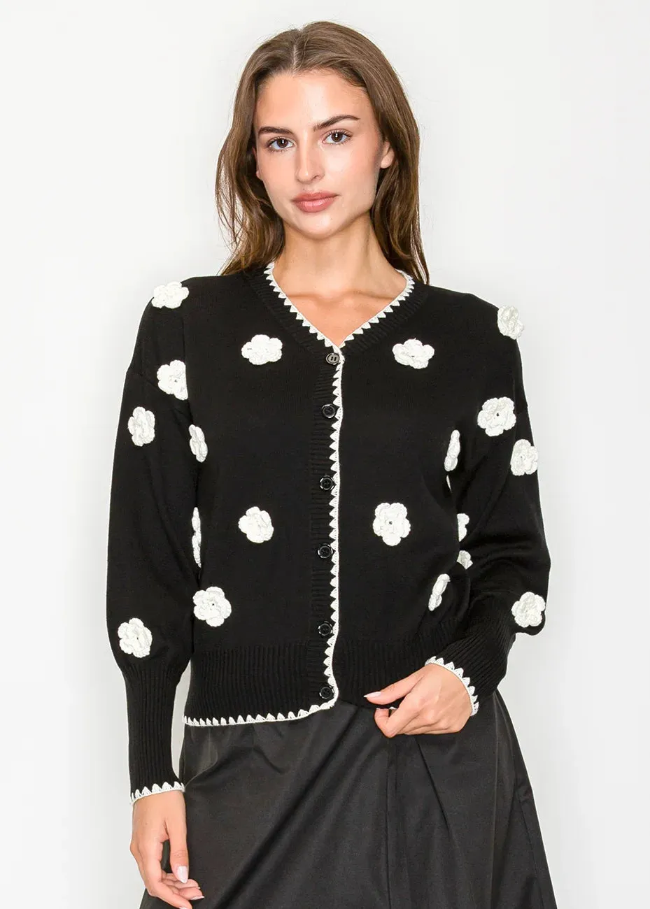 Black Cardigan with Floral Detail sold by Lord & Taylor
