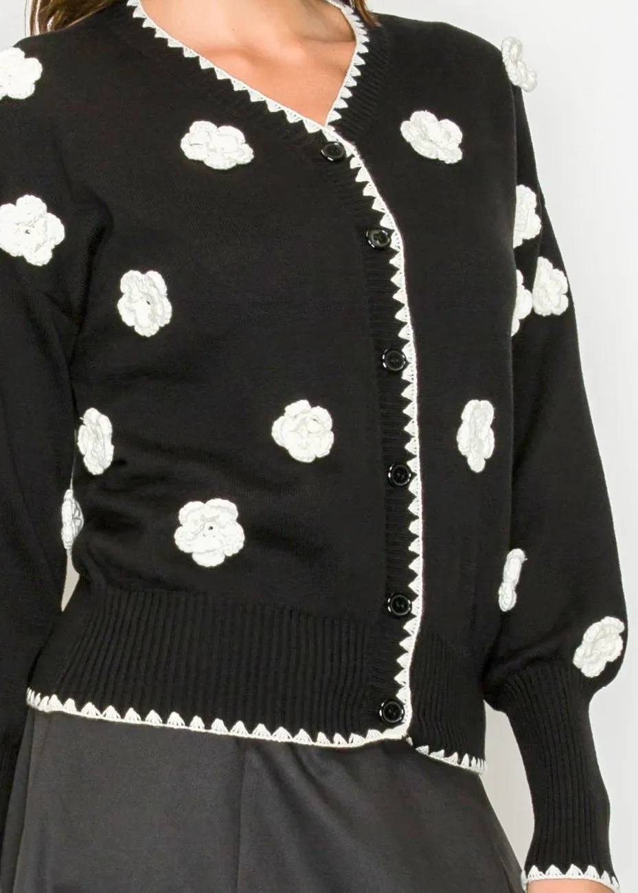 Black Cardigan with Floral Detail sold by Lord & Taylor product image thumbnail 4