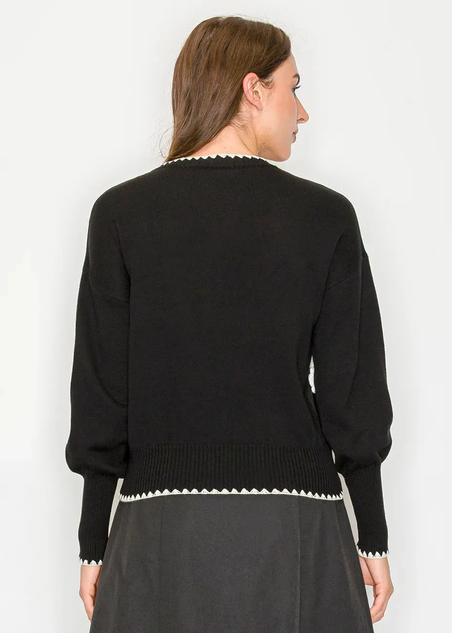 Black Cardigan with Floral Detail sold by Lord & Taylor product image thumbnail 3