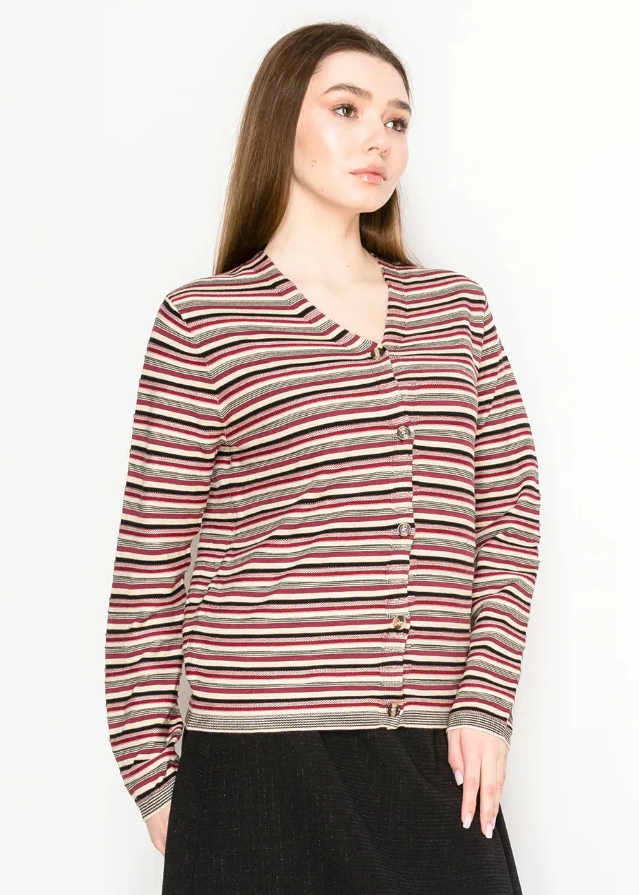Striped Knit Cardigan in Red and Beige sold by Lord & Taylor product image thumbnail 3