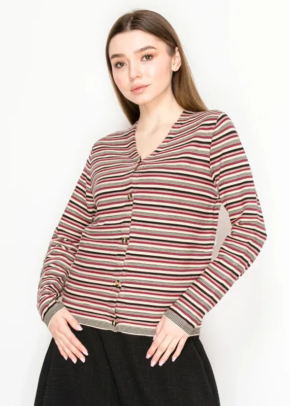 Striped Knit Cardigan in Red and Beige sold by Lord & Taylor