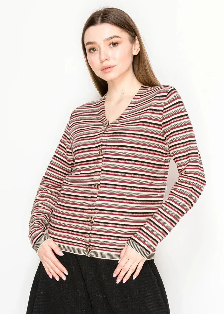 Striped Knit Cardigan in Red and Beige sold by Lord & Taylor