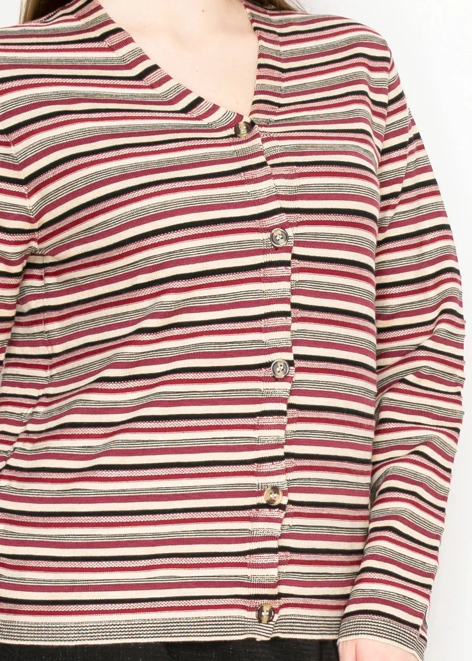 Striped Knit Cardigan in Red and Beige sold by Lord & Taylor product image thumbnail 5