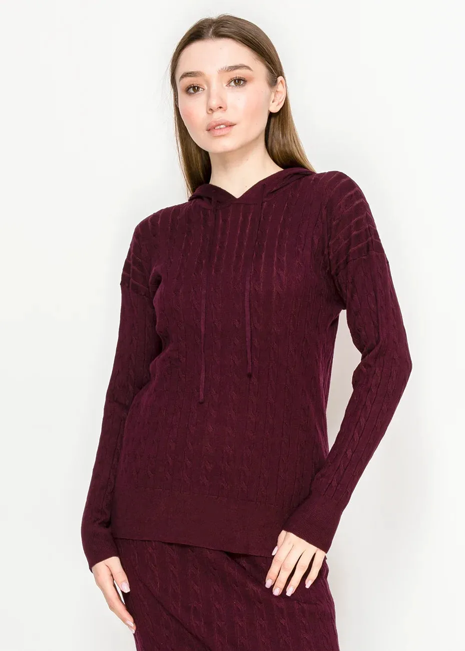 Textured Knit Hoodie in Deep Burgundy sold by Lord & Taylor product image thumbnail 3