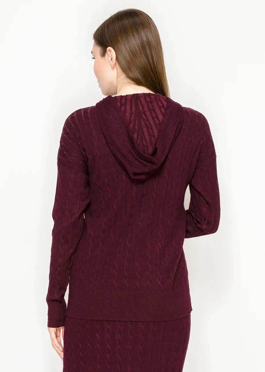 Textured Knit Hoodie in Deep Burgundy sold by Lord & Taylor