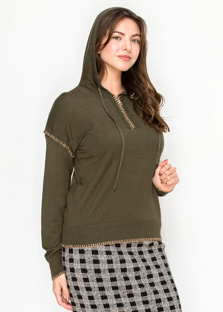 Olive Hoodie with Stitch Detail sold by Lord & Taylor
