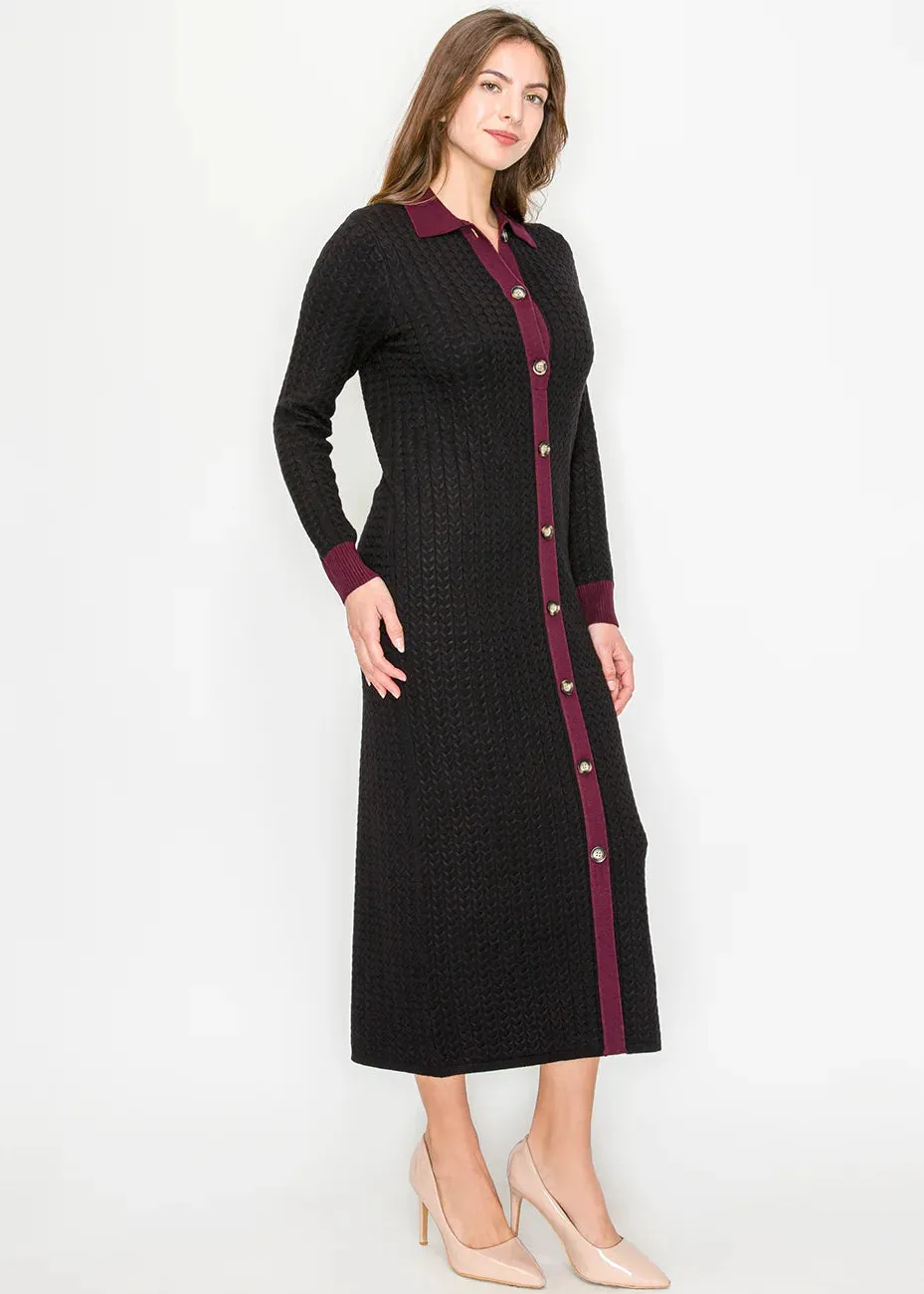 Black Cable Knit Maxi Dress with Burgundy Trim sold by Lord & Taylor product image thumbnail 3